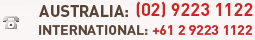 Australia: (02) 9223 1122 International: +61 2 9223 1122